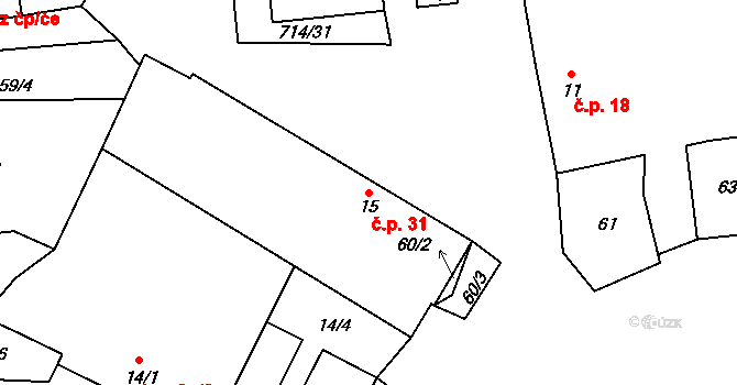 Samšín 31 na parcele st. 15 v KÚ Samšín, Katastrální mapa