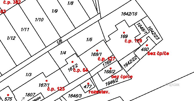 Ostrov u Macochy 127 na parcele st. 168/1 v KÚ Ostrov u Macochy, Katastrální mapa