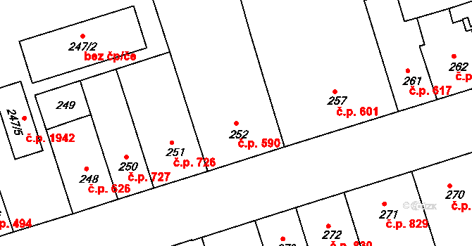 Trnovany 590, Teplice na parcele st. 252 v KÚ Teplice-Trnovany, Katastrální mapa