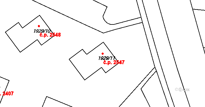 Teplice 2547 na parcele st. 1929/11 v KÚ Teplice, Katastrální mapa
