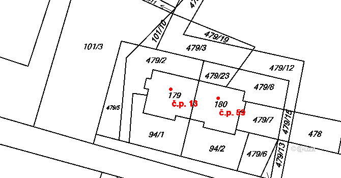Stračovská Lhota 13, Mžany na parcele st. 179 v KÚ Stračovská Lhota, Katastrální mapa