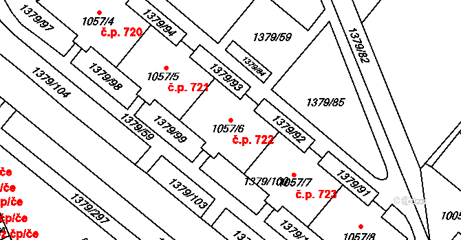 Místek 722, Frýdek-Místek na parcele st. 1057/6 v KÚ Místek, Katastrální mapa