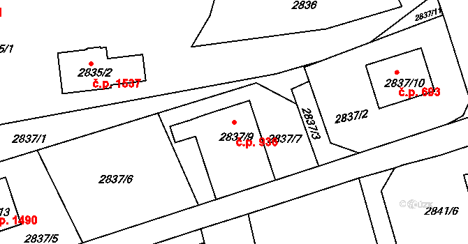 Frýdlant 936, Frýdlant nad Ostravicí na parcele st. 2837/9 v KÚ Frýdlant nad Ostravicí, Katastrální mapa