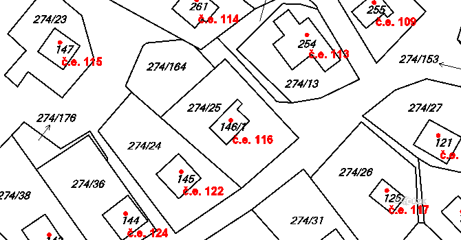 Skalka 116, Cheb na parcele st. 146/1 v KÚ Skalka u Chebu, Katastrální mapa