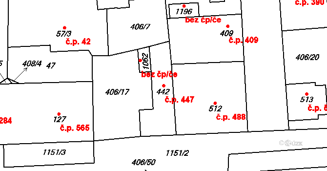 Veltrusy 447 na parcele st. 442 v KÚ Veltrusy, Katastrální mapa