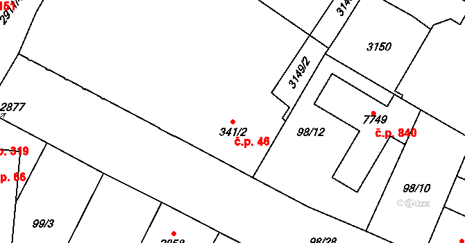 Kolín III 46, Kolín na parcele st. 341/2 v KÚ Kolín, Katastrální mapa
