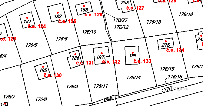 Bukovina 132, Turnov na parcele st. 187 v KÚ Bukovina u Turnova, Katastrální mapa