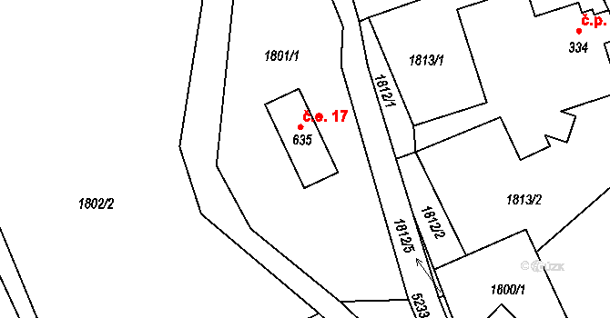 Hošťálková 17 na parcele st. 635 v KÚ Hošťálková, Katastrální mapa