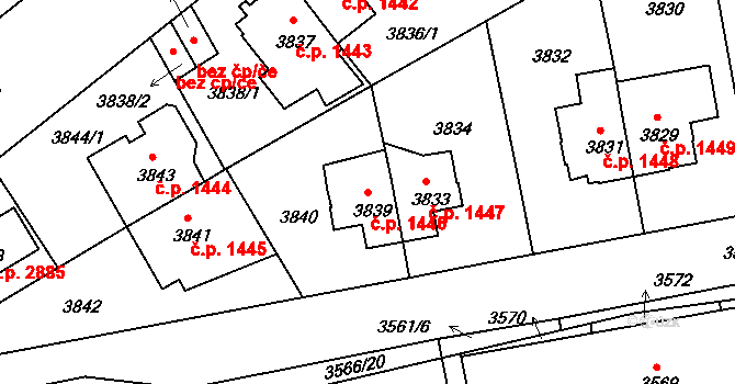Žižkov 1446, Praha na parcele st. 3839 v KÚ Žižkov, Katastrální mapa