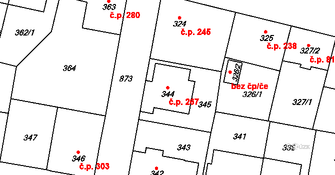 Bohnice 267, Praha na parcele st. 344 v KÚ Bohnice, Katastrální mapa