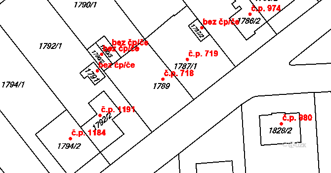 Kyje 718, Praha na parcele st. 1789 v KÚ Kyje, Katastrální mapa