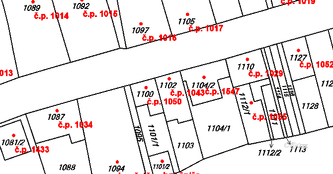 Kyje 1043, Praha na parcele st. 1102 v KÚ Kyje, Katastrální mapa