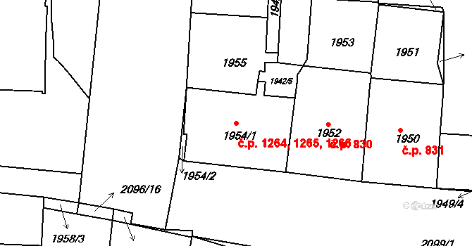 Vršovice 1264,1265,1266, Praha na parcele st. 1954/1 v KÚ Vršovice, Katastrální mapa