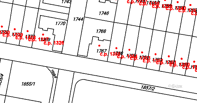 Záběhlice 1355, Praha na parcele st. 1767 v KÚ Záběhlice, Katastrální mapa