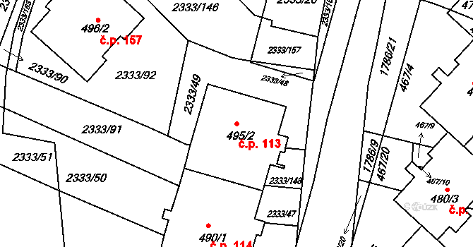 Příbram III 113, Příbram na parcele st. 495/2 v KÚ Příbram, Katastrální mapa