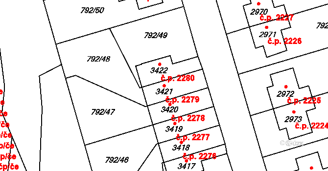 Dvůr Králové nad Labem 2279 na parcele st. 3421 v KÚ Dvůr Králové nad Labem, Katastrální mapa