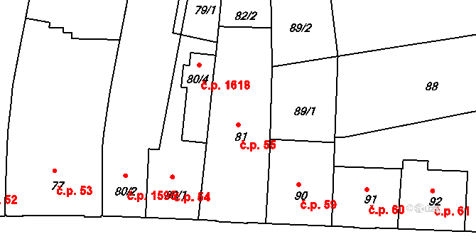 České Budějovice 6 55, České Budějovice na parcele st. 81 v KÚ České Budějovice 6, Katastrální mapa