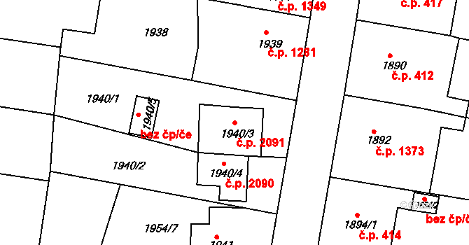 Česká Lípa 2091 na parcele st. 1940/3 v KÚ Česká Lípa, Katastrální mapa