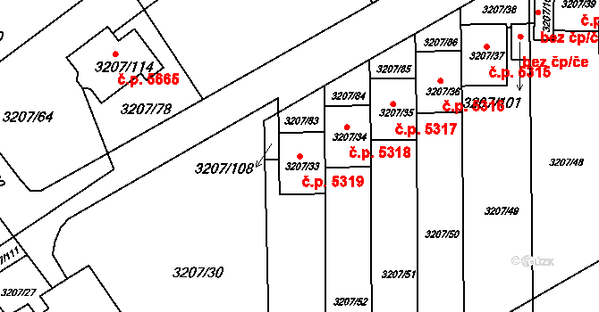 Chomutov 5319 na parcele st. 3207/33 v KÚ Chomutov II, Katastrální mapa