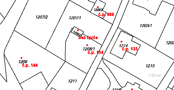 Liberec XIV-Ruprechtice 134, Liberec na parcele st. 1208/1 v KÚ Ruprechtice, Katastrální mapa