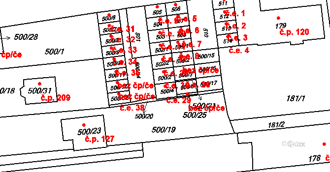 Unkovice 29 na parcele st. 500/4 v KÚ Unkovice, Katastrální mapa