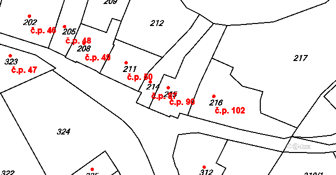 Horákov 90, Mokrá-Horákov na parcele st. 215 v KÚ Horákov, Katastrální mapa