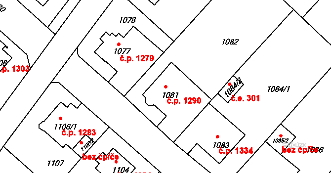 Rumburk 1 1290, Rumburk na parcele st. 1081 v KÚ Rumburk, Katastrální mapa
