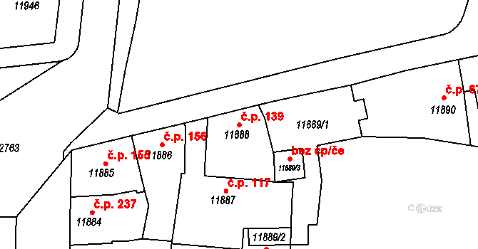 Severní Předměstí 139, Plzeň na parcele st. 11888 v KÚ Plzeň, Katastrální mapa