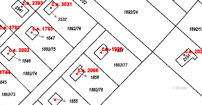 Litice 1926, Plzeň na parcele st. 1857 v KÚ Litice u Plzně, Katastrální mapa