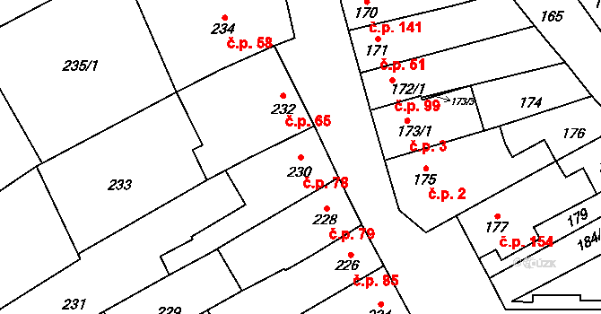 Malhostovice 78 na parcele st. 230 v KÚ Malhostovice, Katastrální mapa