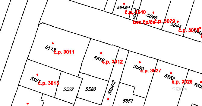 Prostějov 3012 na parcele st. 5519 v KÚ Prostějov, Katastrální mapa