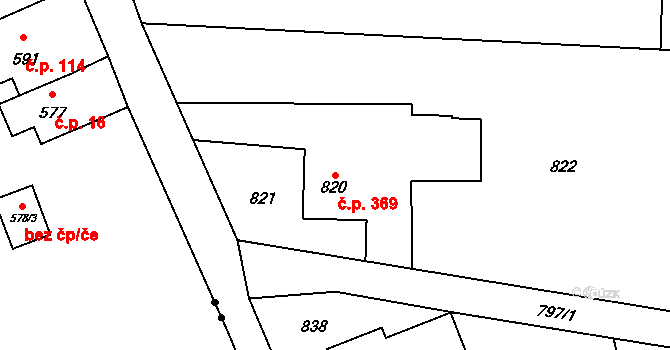 Bludovice 369, Havířov na parcele st. 820 v KÚ Bludovice, Katastrální mapa