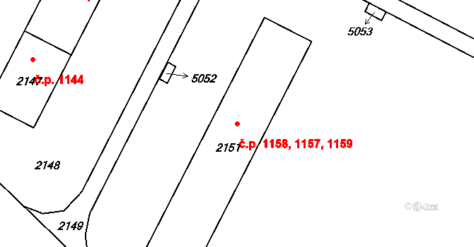 Město 1157,1158,1159, Havířov na parcele st. 2151 v KÚ Havířov-město, Katastrální mapa