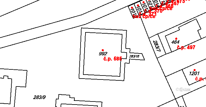 Bílovice nad Svitavou 585 na parcele st. 992 v KÚ Bílovice nad Svitavou, Katastrální mapa