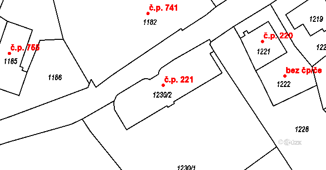 Šluknov 221 na parcele st. 1230/2 v KÚ Šluknov, Katastrální mapa