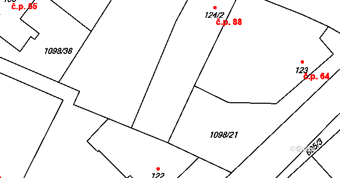 Šebířov 88 na parcele st. 124/2 v KÚ Šebířov, Katastrální mapa