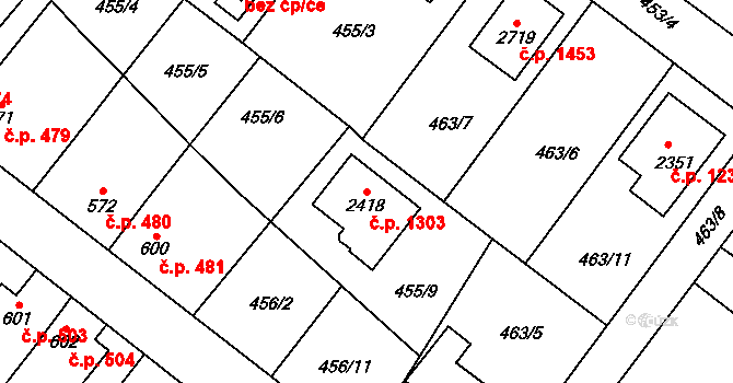 Třebechovice pod Orebem 1303 na parcele st. 2418 v KÚ Třebechovice pod Orebem, Katastrální mapa