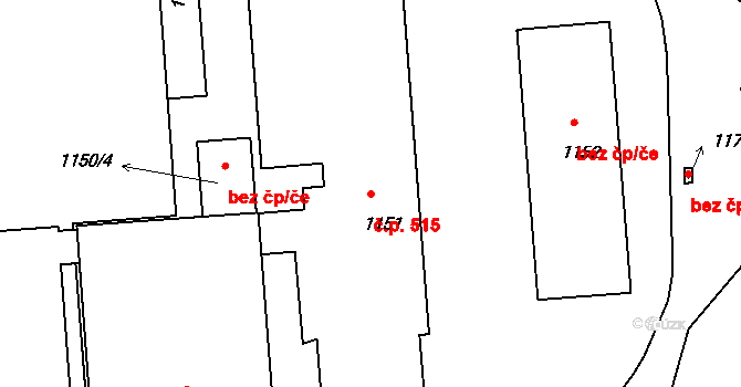 Hlohovec 515 na parcele st. 1151 v KÚ Hlohovec, Katastrální mapa