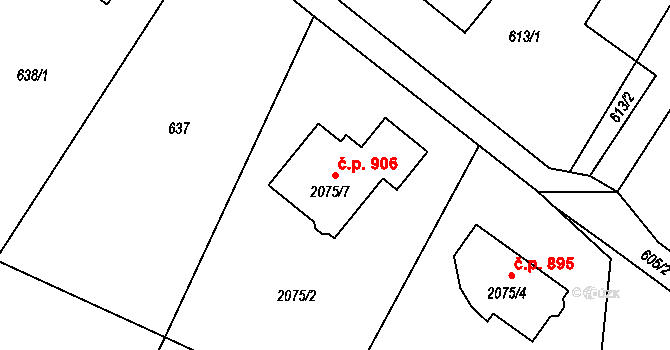 Studénka 906 na parcele st. 2075/7 v KÚ Studénka nad Odrou, Katastrální mapa