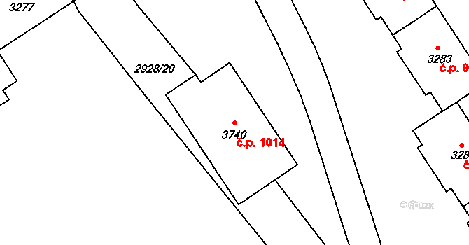 Nové Město 1014, Rokycany na parcele st. 3740 v KÚ Rokycany, Katastrální mapa