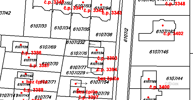 Frýdek 3393, Frýdek-Místek na parcele st. 6107/134 v KÚ Frýdek, Katastrální mapa