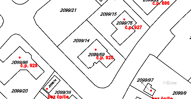 Lužice 925 na parcele st. 2099/59 v KÚ Lužice u Hodonína, Katastrální mapa