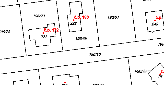 Choťánky 183 na parcele st. 228 v KÚ Choťánky, Katastrální mapa