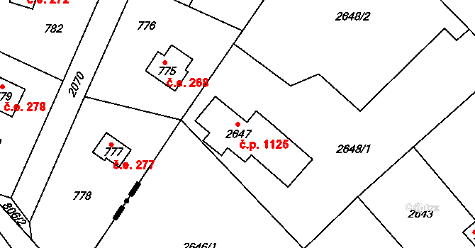 Řevnice 1125 na parcele st. 2647 v KÚ Řevnice, Katastrální mapa