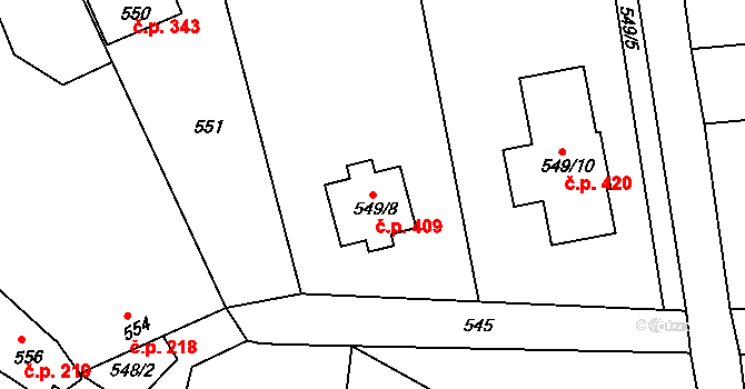 Ochoz u Brna 409 na parcele st. 549/8 v KÚ Ochoz u Brna, Katastrální mapa