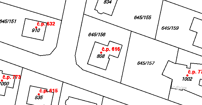 Líbeznice 616 na parcele st. 808 v KÚ Líbeznice, Katastrální mapa