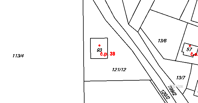 Popice 38, Jihlava na parcele st. 93 v KÚ Popice u Jihlavy, Katastrální mapa