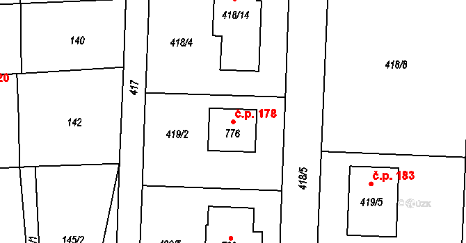 Koněšín 178 na parcele st. 776 v KÚ Koněšín, Katastrální mapa
