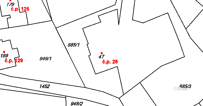 Horní Chrastava 26, Chrastava na parcele st. 47 v KÚ Horní Chrastava, Katastrální mapa