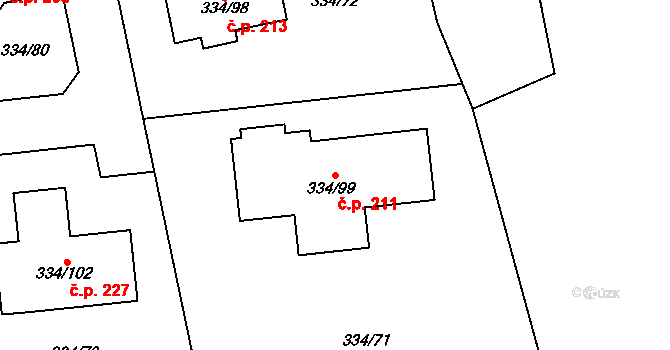 Malesice 211, Plzeň na parcele st. 334/99 v KÚ Malesice, Katastrální mapa